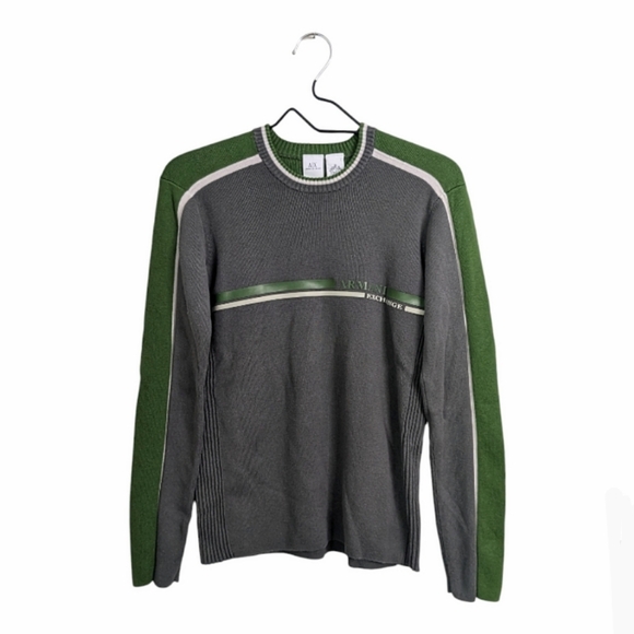 Armani Exchange Men Gray Green Crewneck Sweater Ribbed Sides Casual Size Small - Picture 1 of 10